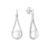 Cercei lungi cu perle naturale albe de argint cu pietre DiAmanti SK19233E-W-G